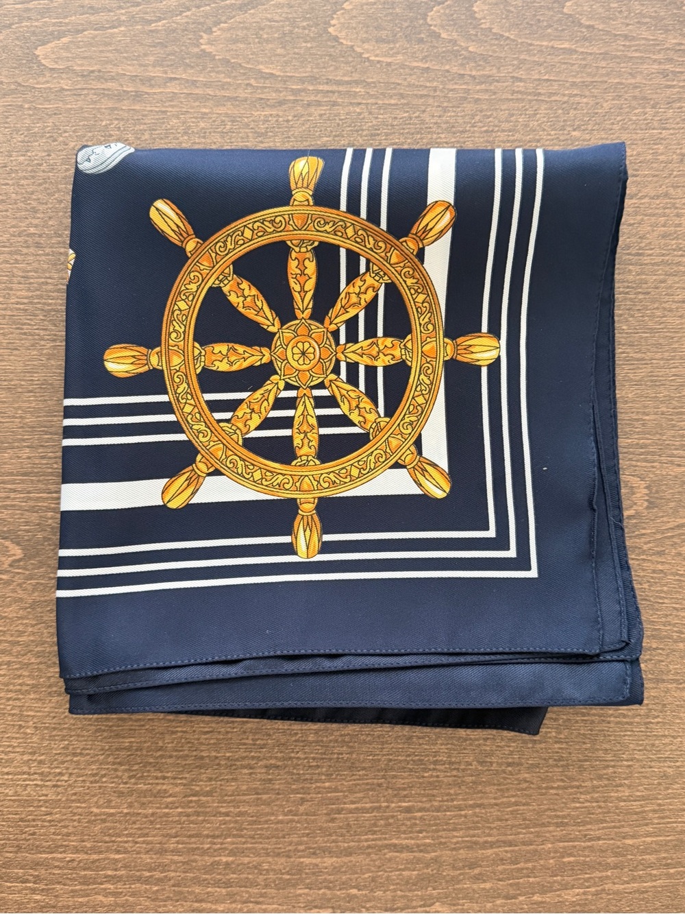 Vintage Nautical Style Scarf Navy Blue & Gold Equestrian Maritime Design